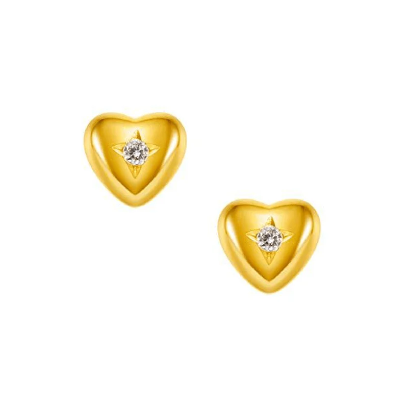 Stud Earrings with Hammered Finish -FANCIME Diamond Sweet Heart 18K Yellow Gold Stud Earrings