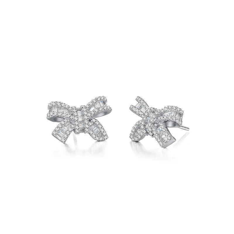 Stud Earrings with Debossed Designs -FANCIME "Honey Doll" Bow Tie Sterling Silver Stud Earrings