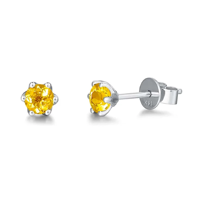 Push Back Stud Earrings for Convenience -"Little Daisy" Tiny Citrine 14K White Gold Stud Earrings