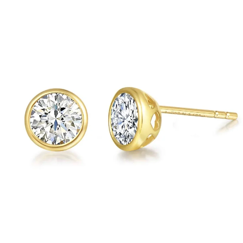 Stud Earrings with Rhinestones -FANCIME Moissanite Bezel Set 14K Yellow Gold Stud Earrings