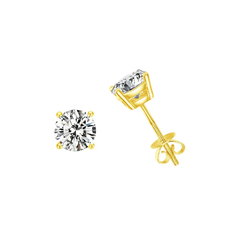 Stud Earrings with Textured Surface -FANCIME 1cttw Moissanite Screw Back 14k Gold Stud Earrings