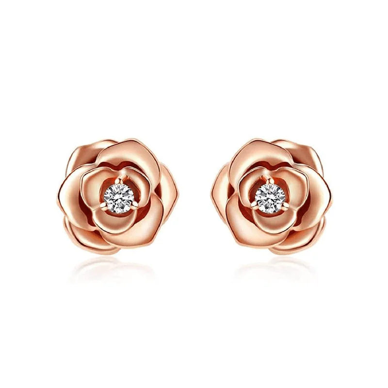 Double Stud Earrings for Impact -FANCIME "My Rose" Diamond Rose 14k Rose Gold Stud Earrings