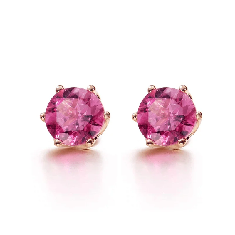 Leverback Stud Earrings for Comfort -FANCIME Pink Tourmaline 14K Rose Gold Stud Earrings