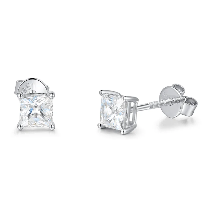 Stud Earrings for Wedding Ceremony -FANCIME Princess Cut Moissanite 14k White Gold Stud Earrings