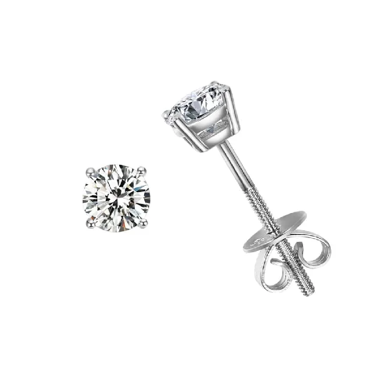 Stud Earrings for Prom Night -FANCIME Solitaire Moissanite 0.6 cttw 14K Solid White Gold Stud Earrings