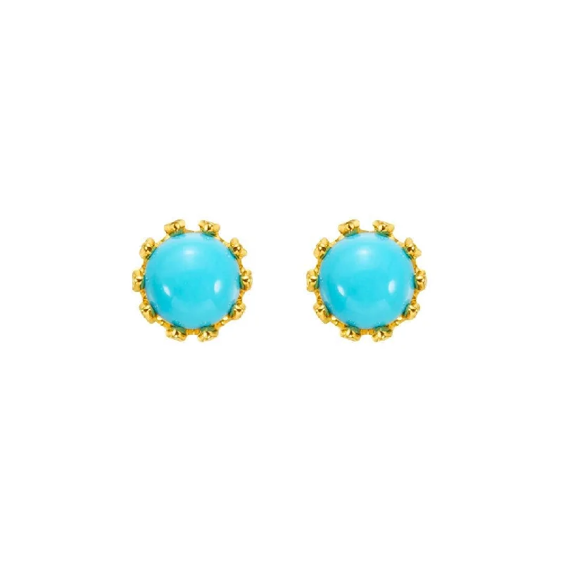 Stud Earrings with Polished Shine -FANCIME Sunflower Blue Turquoise 14K Yellow Gold Stud Earrings