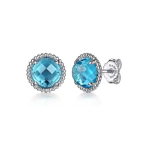 Stud Earrings with Polished Shine -Gabriel & Co. Swiss Blue Topaz Bujukan Stud Earrings in Sterling Silver