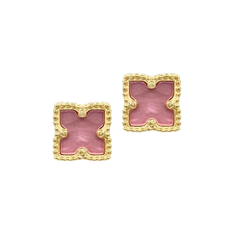 Stud Earrings for Wedding Ceremony -14k Gold Plated Flower Pink Mother of Pearl Stud Earrings