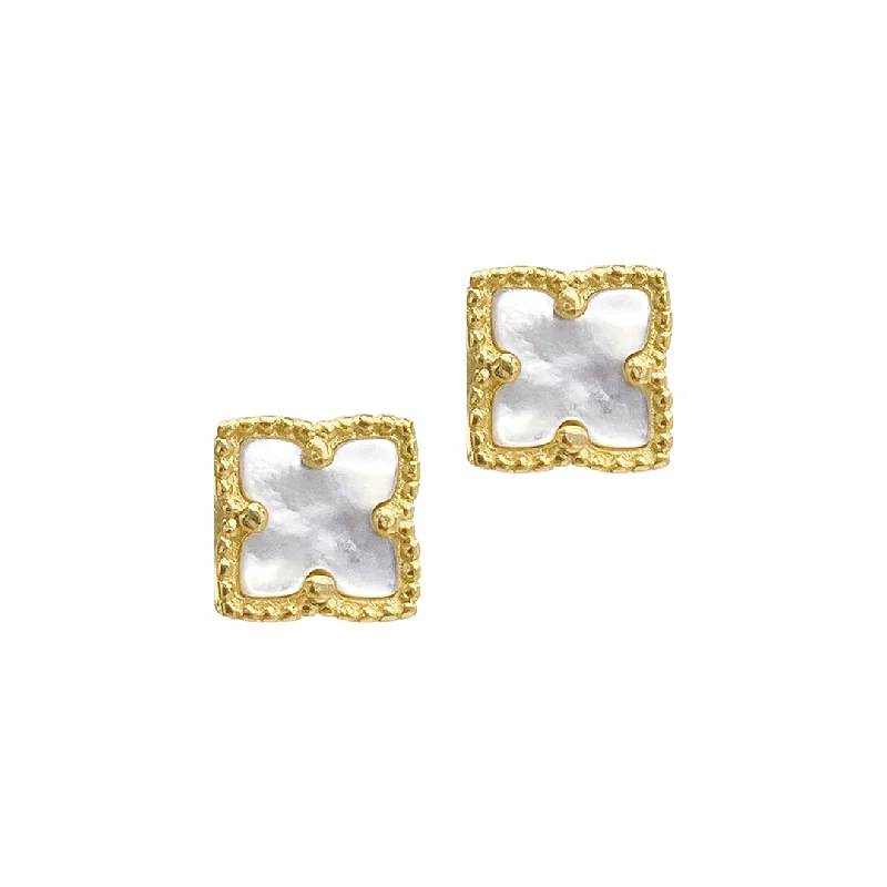 Stud Earrings for Engagement Party -14k Gold Plated Flower White Mother of Pearl Stud Earrings