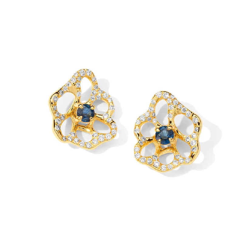 Retro Stud Earrings for Nostalgia -Diamond & Blue Sapphire Stardust Drizzle Flora Mini Stud Earrings