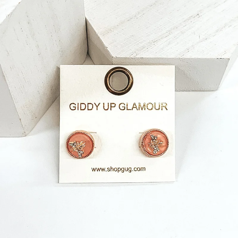 Stud Earrings for Gym Workout -Gold Bumble Bee Circle Stud Earrings in Blush