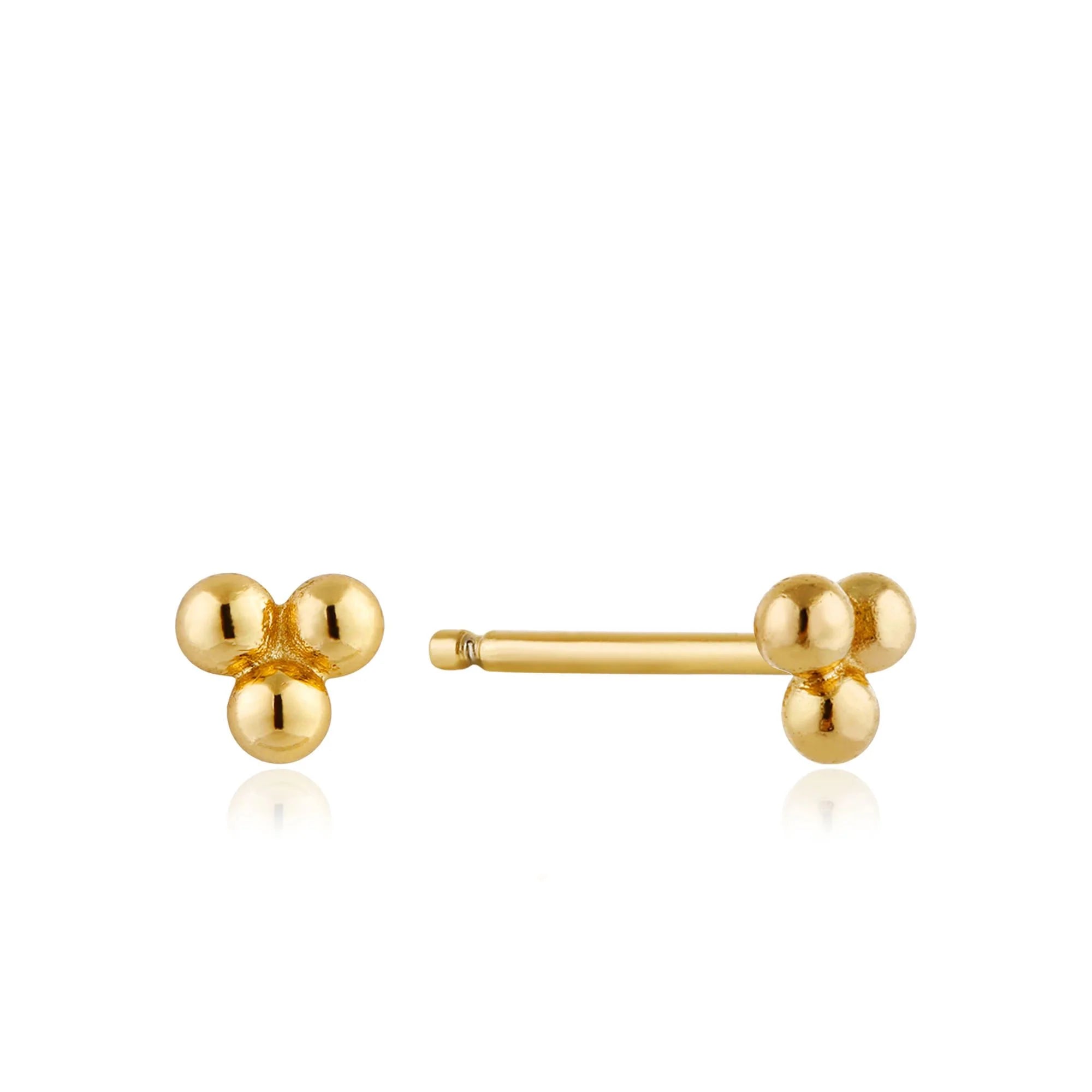 Stud Earrings with Animal Motifs -Gold Modern Triple Ball Stud Earrings in Sterling Silver