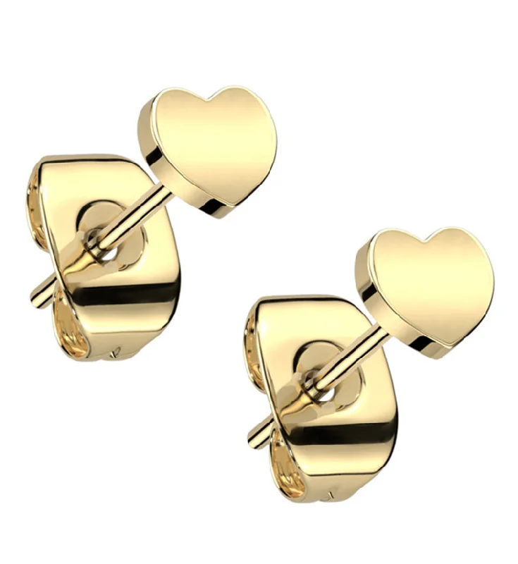 Stud Earrings with Symbolic Elements -Gold PVD Heart Titanium Stud Earrings