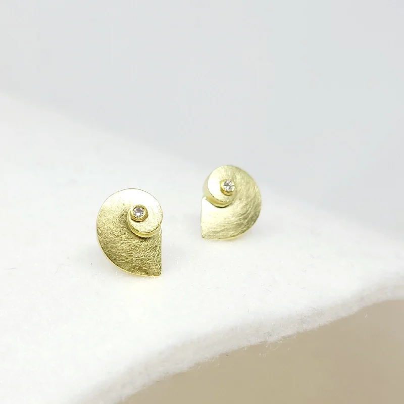 Triangular Stud Earrings for Edge -Gold Spiral Stud Earrings with Tiny Diamonds