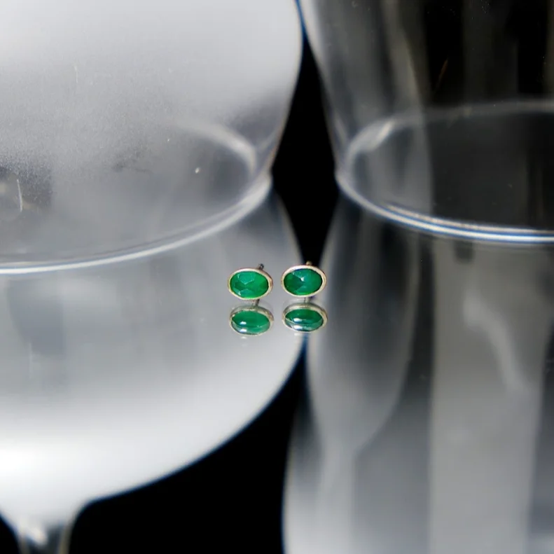 Nickel Free Stud Earrings for Safety -Green Onyx Stud Earrings