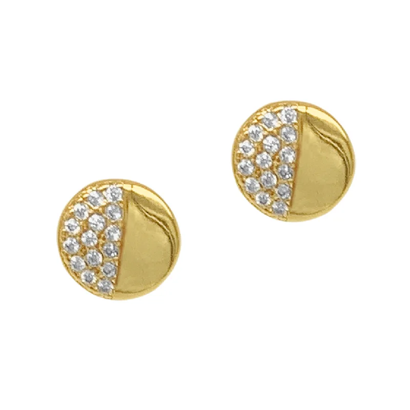 Stud Earrings with Textured Surface -14k Gold Plated Half Disc Stud Earrings