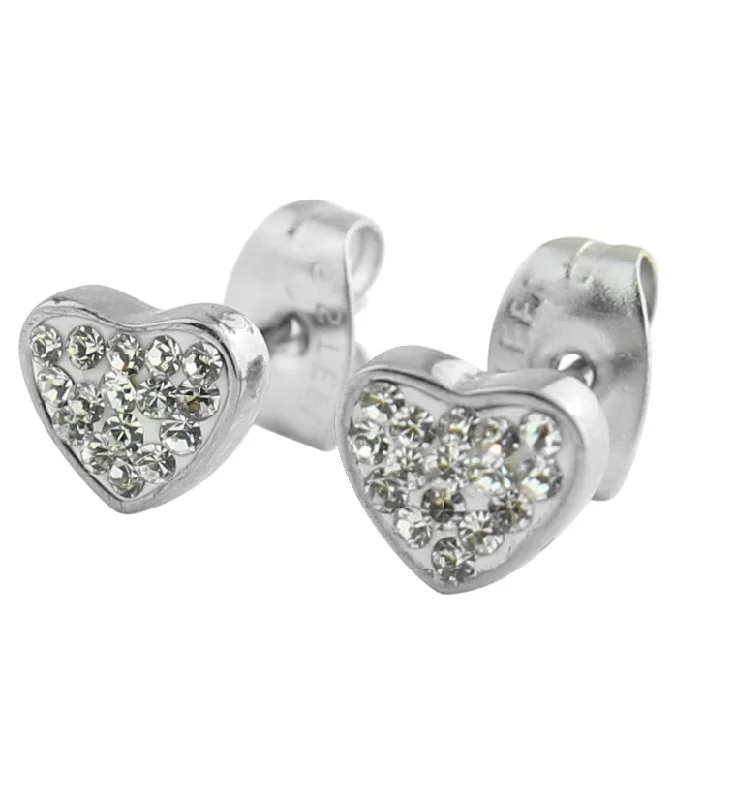 Oval Stud Earrings for Grace -Heart Clear CZ Stainless Steel Stud Earrings