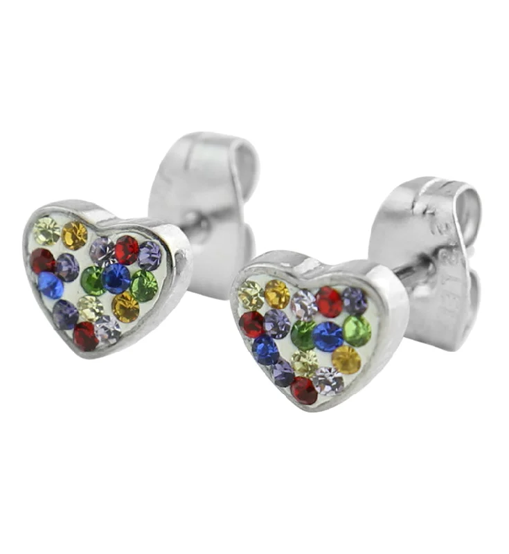 Star Shaped Stud Earrings for Charm -Heart Rainbow CZ Stainless Steel Stud Earrings