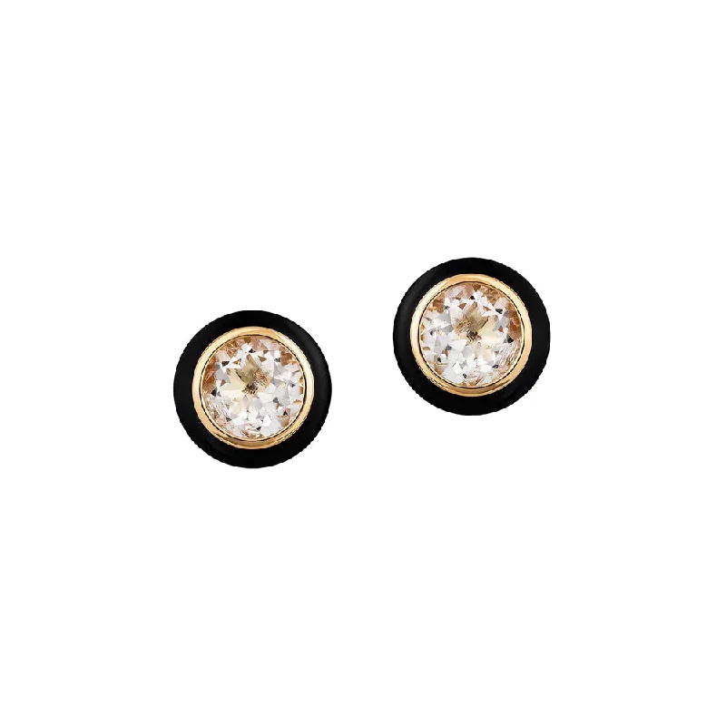 Detachable Stud Earrings with Charms -Rock Crystal and Black Enamel Stud Earrings