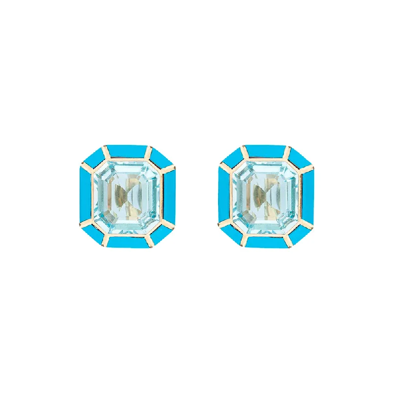 Waterproof Stud Earrings for Outdoor -Blue Topaz and Turquoise Stud Earrings