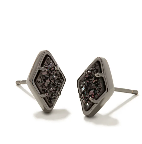 Star Shaped Stud Earrings for Charm -Kinsley Gunmetal Stud Earrings in Black Drusy by Kendra Scott