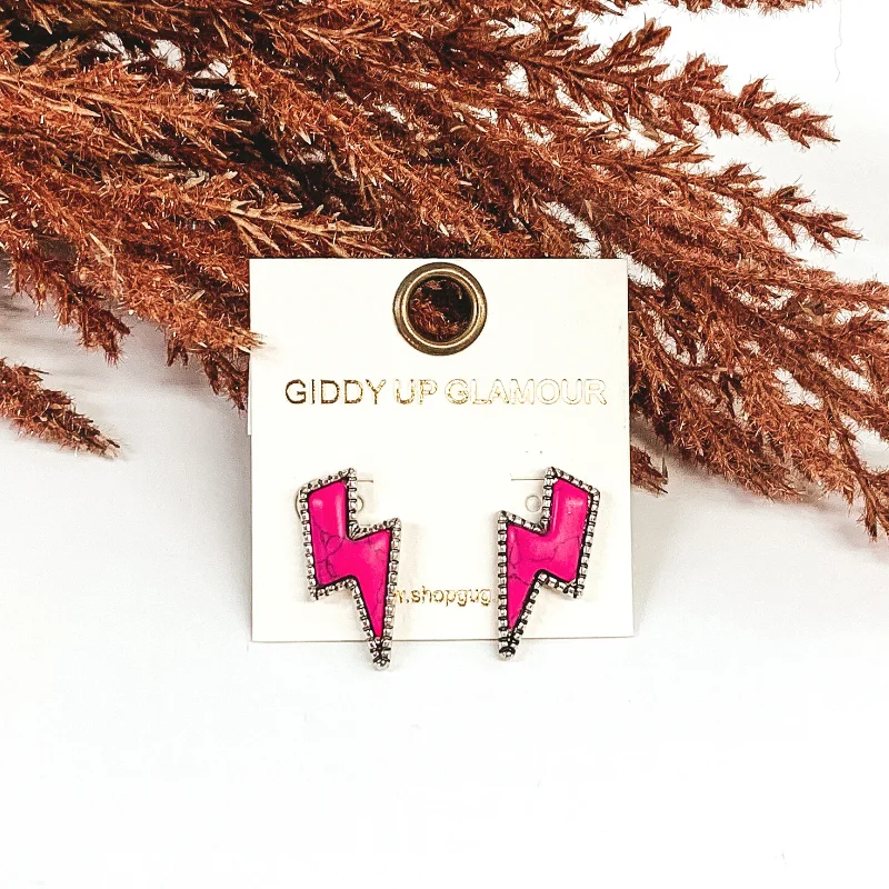 Stud Earrings for Concert Look -Lightning Bolt Stone Stud Earrings in Pink