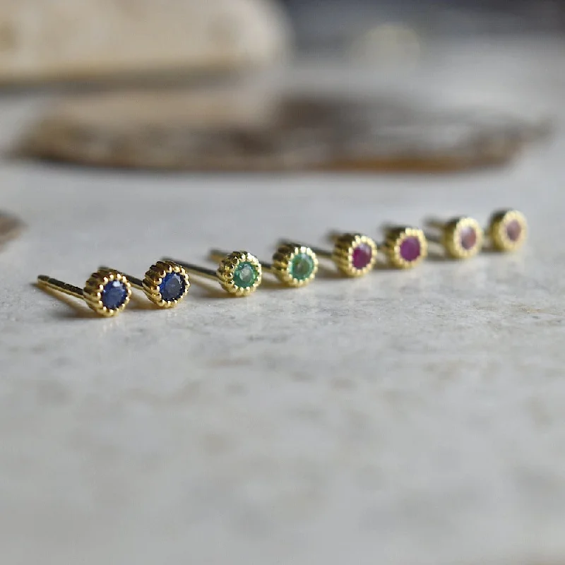 Maximalist Stud Earrings for Bling -Milgrain Bezel Set Gemstone Stud Earrings