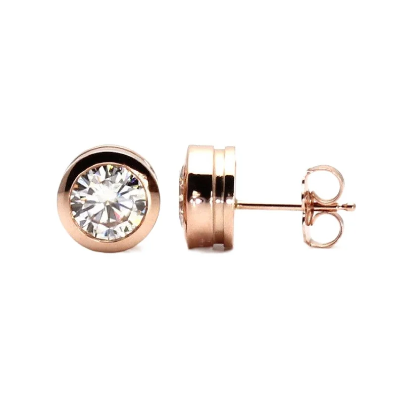 Stud Earrings for Party Look -Moissanite Stud Earrings | Forever One Bezel Set in 14K Gold, 1-2 Carats