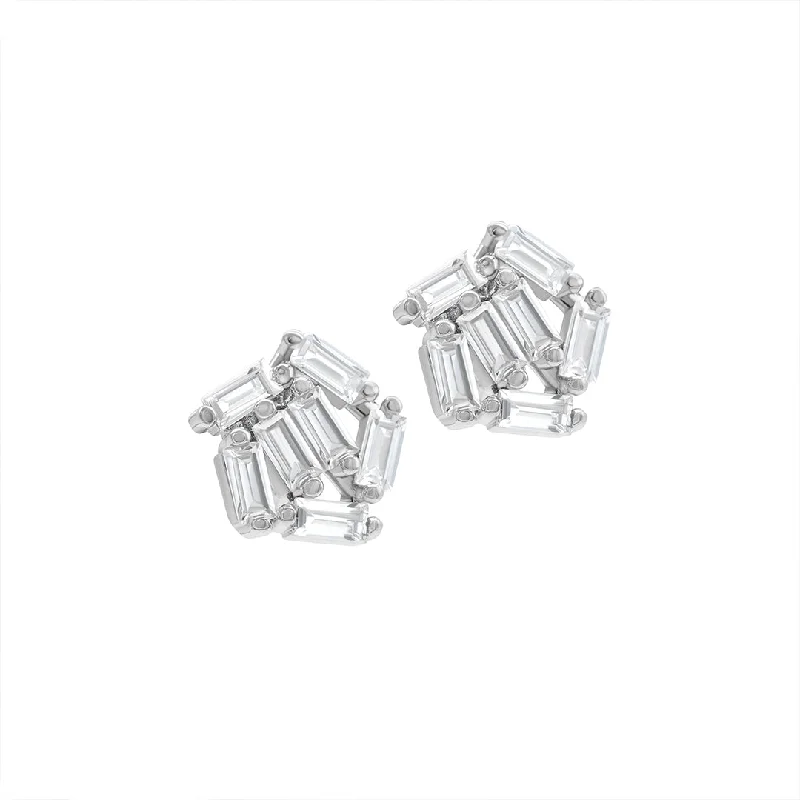 Stud Earrings for Christmas Party -Rhodium Plated Multi Shape Cluster Crystal Stud Earrings