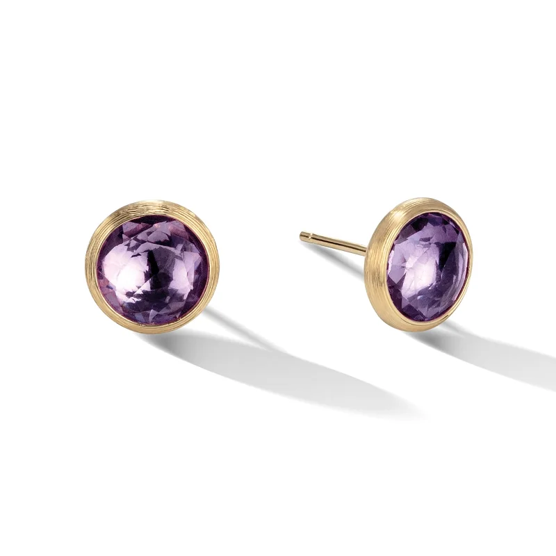 Stud Earrings with Floral Motifs -Jaipur Amethyst Stud Earrings