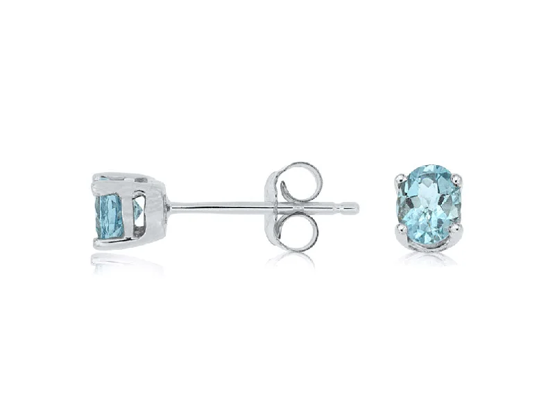 Stud Earrings for Casual Outfit -Oval Aquamarine Stud Earrings