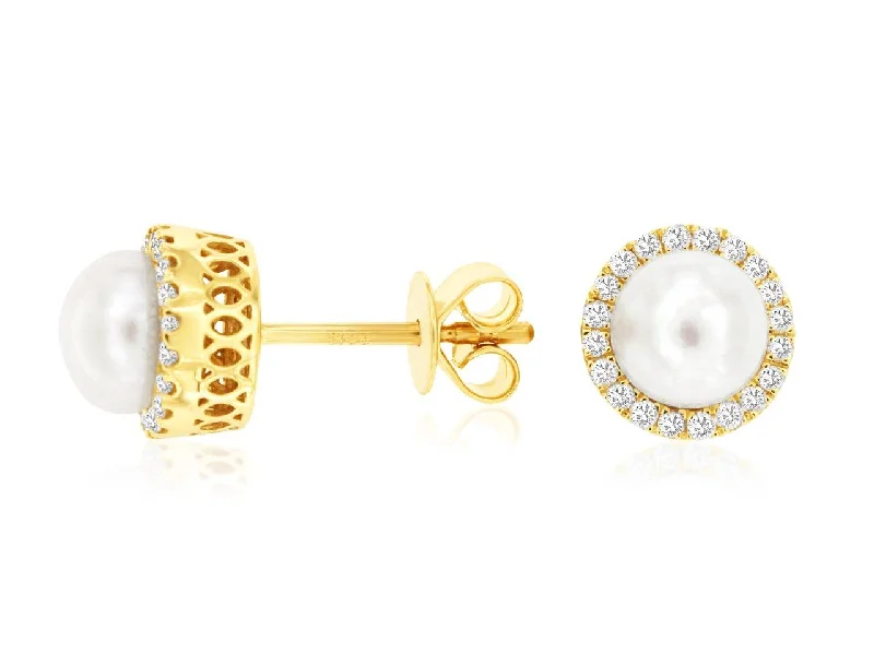 Stud Earrings for Shopping Trip -Pearl and Diamond Halo Stud Earrings