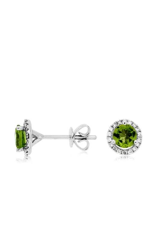 Stud Earrings with Enamel -Peridot and Diamond Halo Stud Earrings