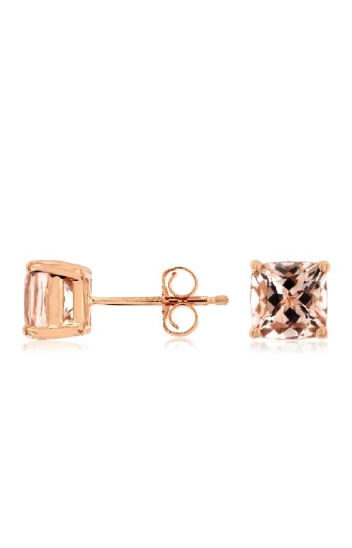 Stud Earrings for Wellness Routine -Princess Cut Morganite Stud Earrings