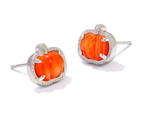 Nickel Free Stud Earrings for Safety -Pumpkin Silver Orange MOP Stud Earrings by Kendra Scott