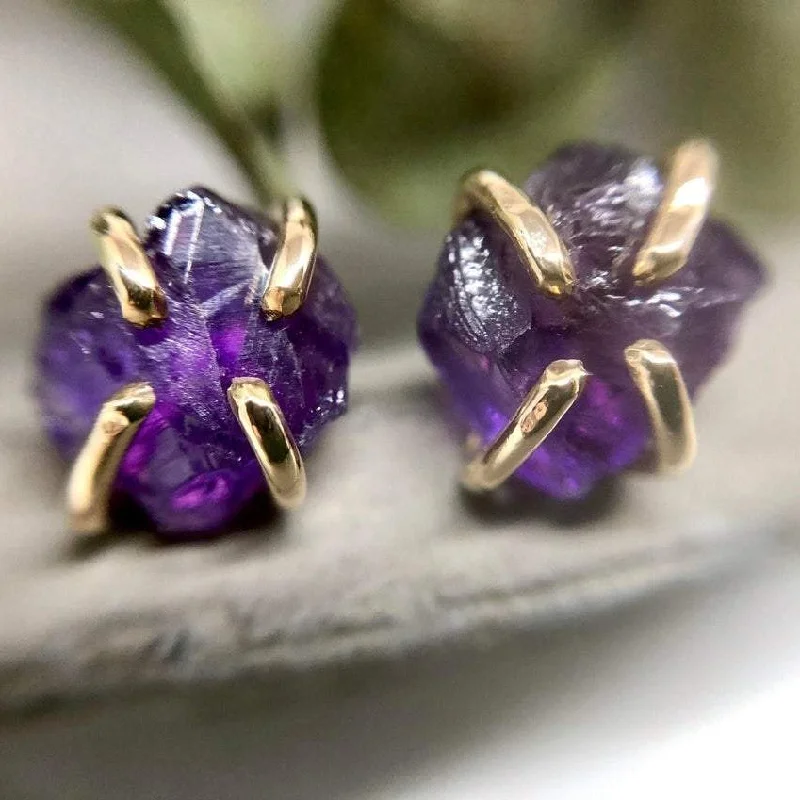 Clip On Stud Earrings for Non Pierced -Raw Amethyst Stud Earrings