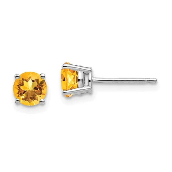 Stud Earrings for Prom Night -Round Citrine Stud Earrings