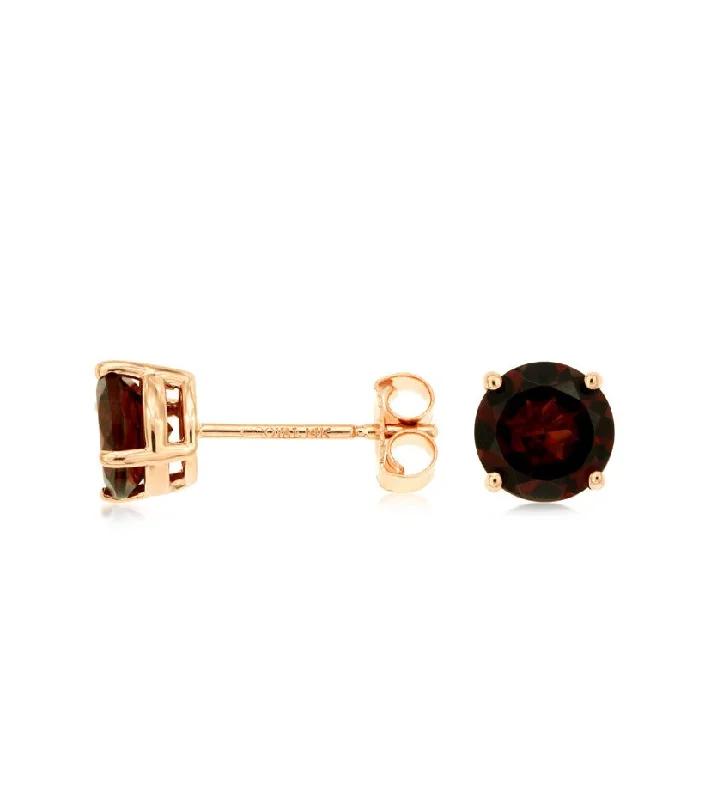 Stud Earrings for Mother's Day -Round Garnet Stud Earrings