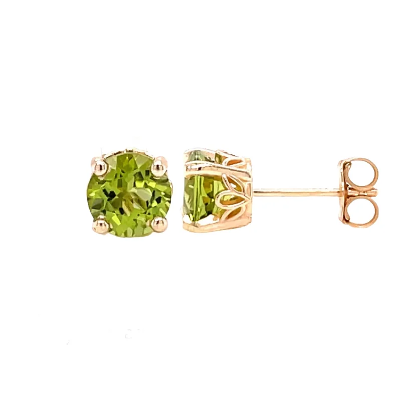 Stud Earrings with Symbolic Elements -Round Peridot Stud Earrings 14K Gold Peridot Earrings August Birthstone