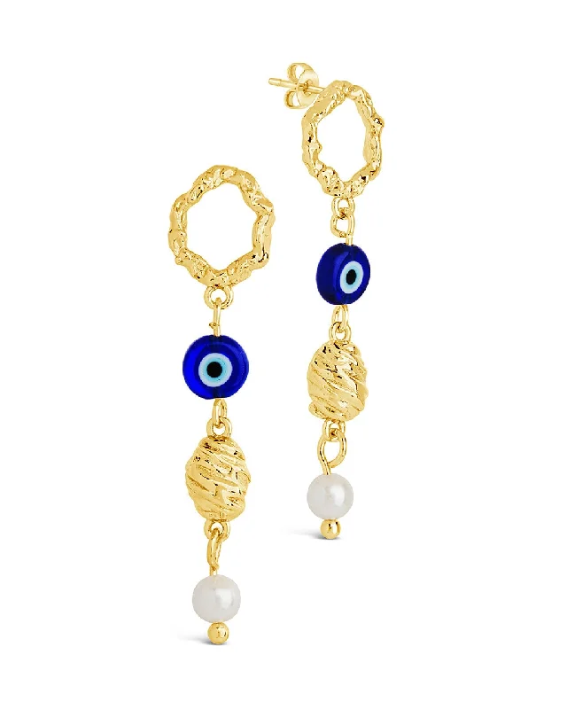 Heavy Duty Stud Earrings for Durability -Sibyl Pearl & Evil Eye Drop Stud Earrings