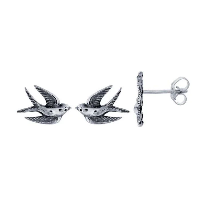 Crystal Stud Earrings for Sparkle -Silver Swallow Stud Earrings