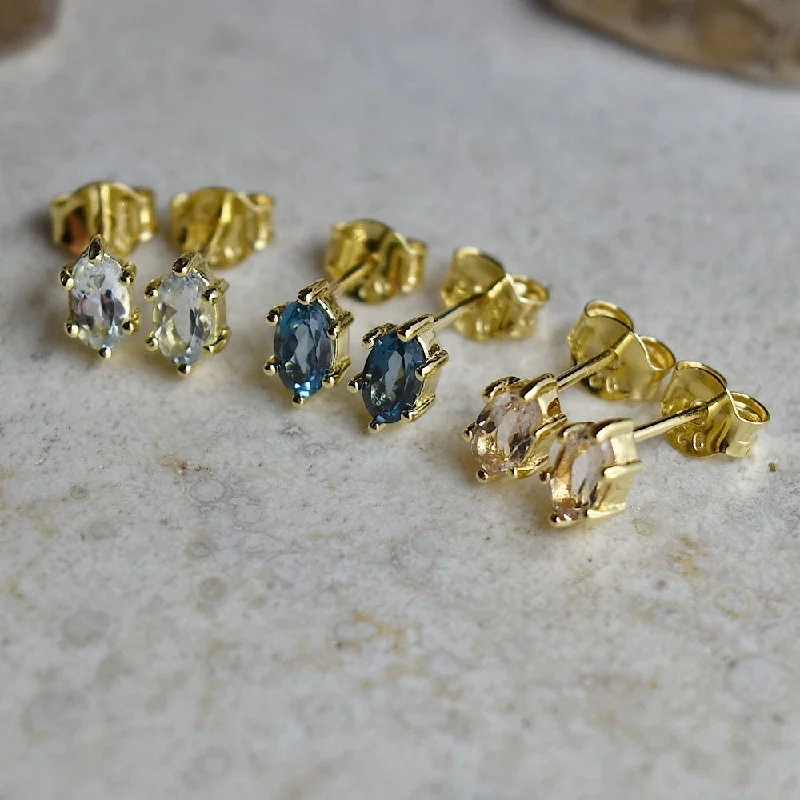 Contemporary Stud Earrings for Fashion -Six-Prong Oval Gemstone Stud Earrings