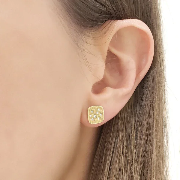 Stud Earrings with Embossed Patterns -Square Stardust Diamonds Stud Earrings