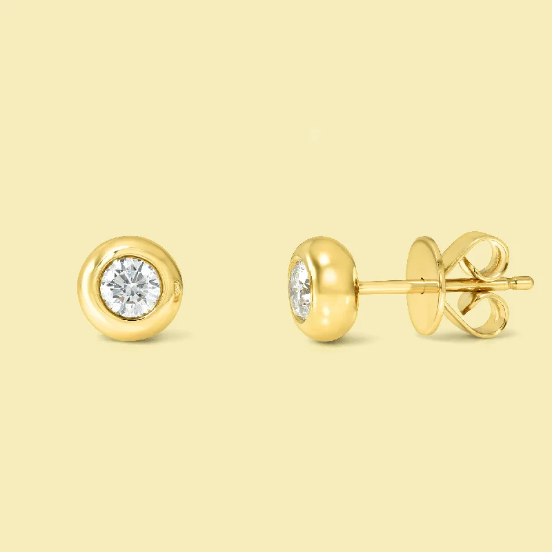 Stud Earrings with Textured Surface -The Cloud, Bezel-Set Round Diamond Stud Earrings