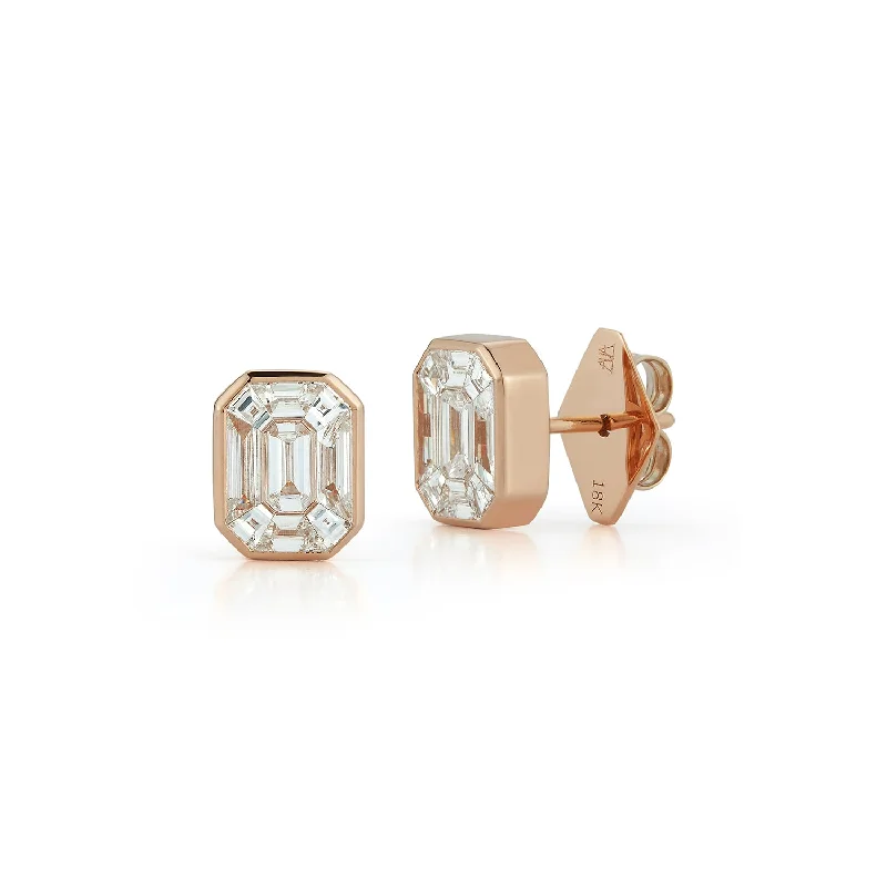 Stud Earrings for Wedding Ceremony -THOBY 18K GOLD AND DIAMOND ILLUSION SET STUD EARRINGS