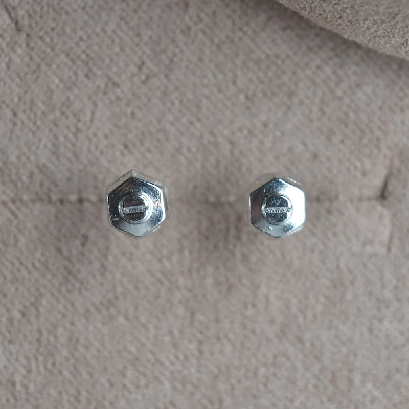 Stud Earrings with Debossed Designs -Tiny Screw & Washer Stud Earrings