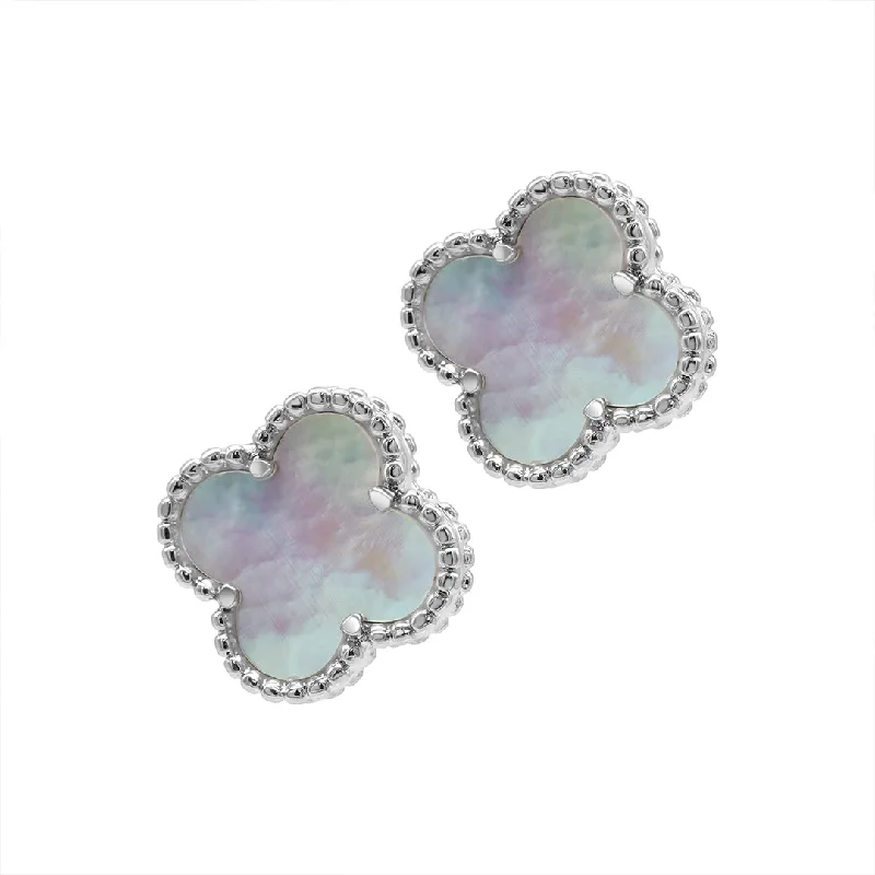 Leverback Stud Earrings for Comfort -White Mother of Pearl Flower Stud Earrings