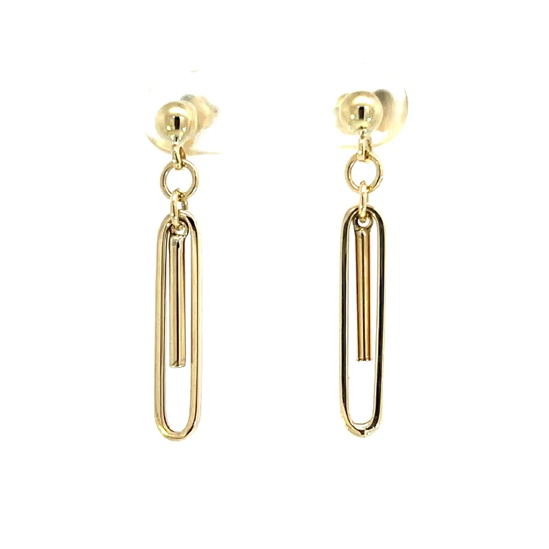 Heavy Duty Drop Earrings for Durability -10K Yellow Gold Paper Clip Drop Earrings