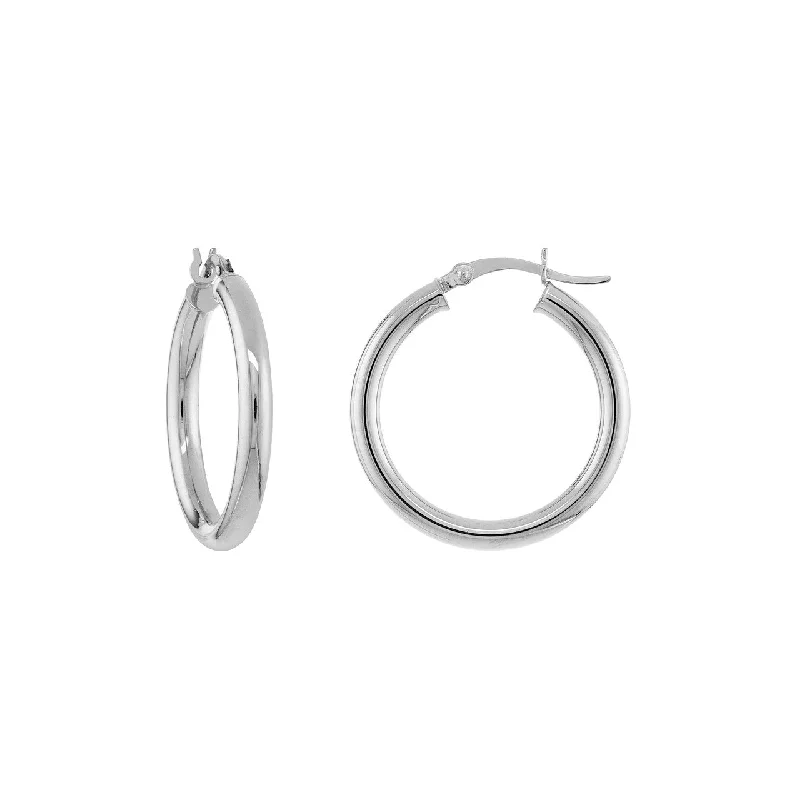 Magnetic Closure Drop Earrings for Easy -White Gold 3mm x 25mm Polished Hoop Earrings