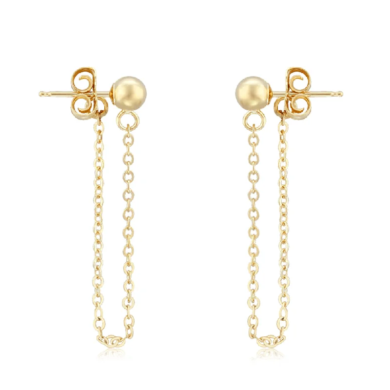 Drop Earrings with Matte Finish -14k Ball with Chain Earrings